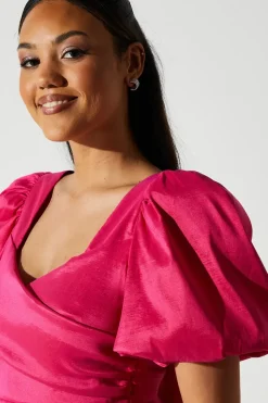 Puff Sleeve Full Skirted Mini Dress with Tie Back