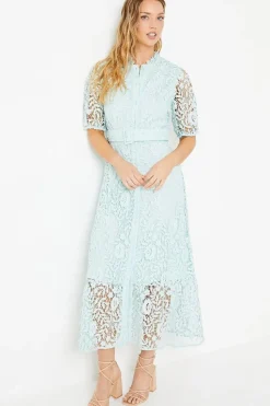 Puff Sleeve Lace Midi Shirt Dress
