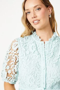 Puff Sleeve Lace Midi Shirt Dress