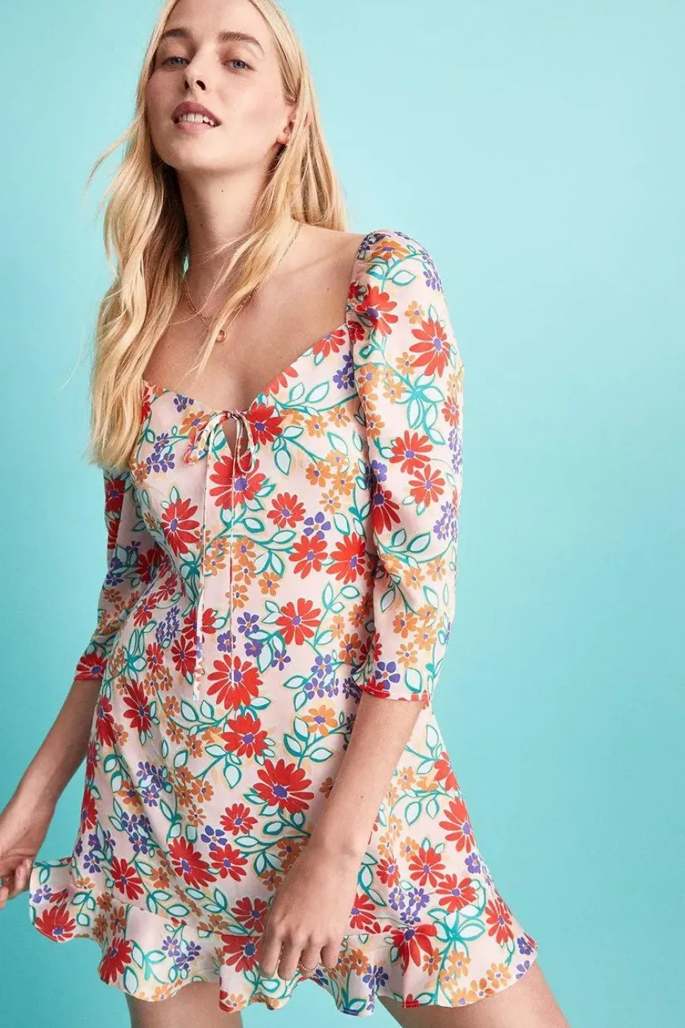 Puff Sleeve Mini Dress In Floral