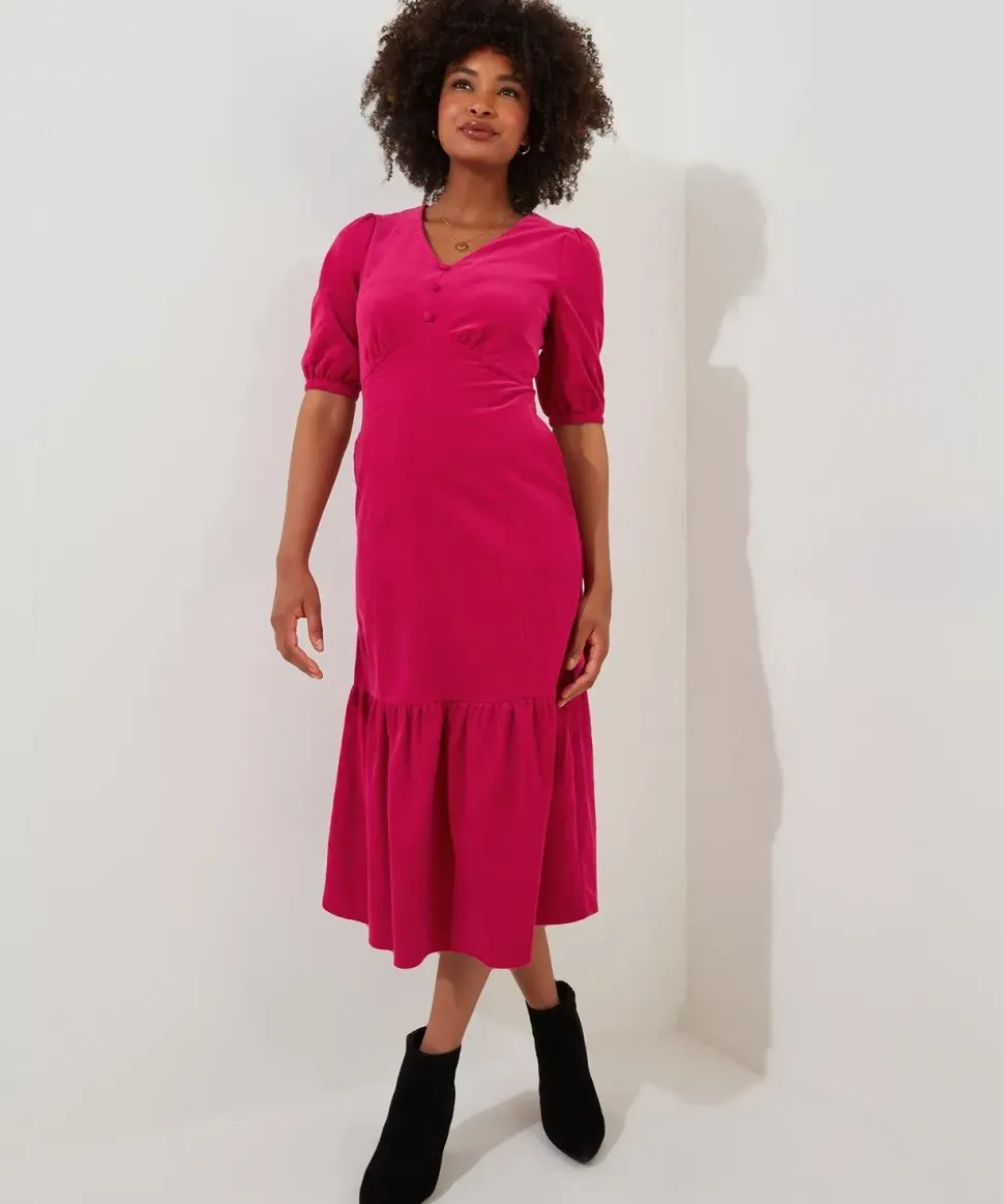 Puff Sleeve Vintage Cord Dress