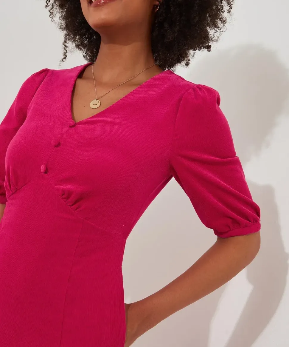 Puff Sleeve Vintage Cord Dress