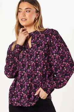 Purple Ditsy Keyhole Blouse