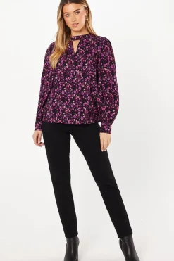 Purple Ditsy Keyhole Blouse