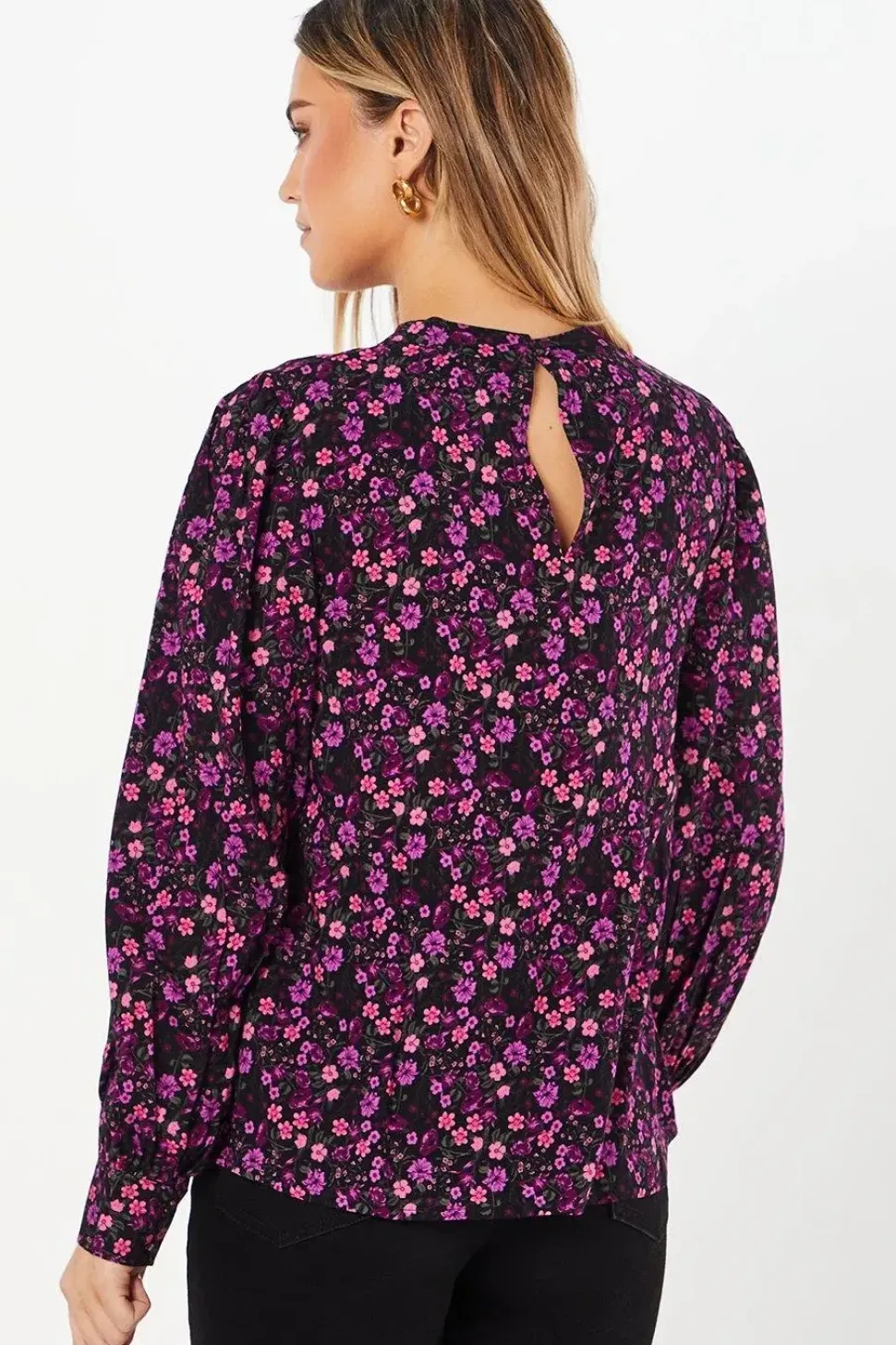 Purple Ditsy Keyhole Blouse