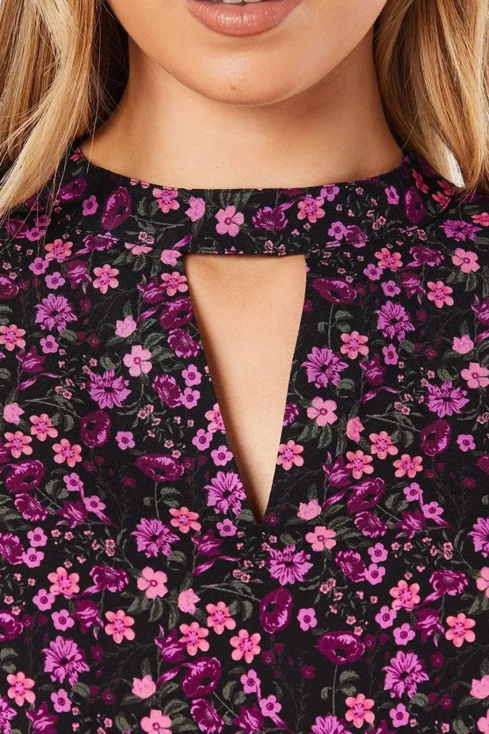 Purple Ditsy Keyhole Blouse