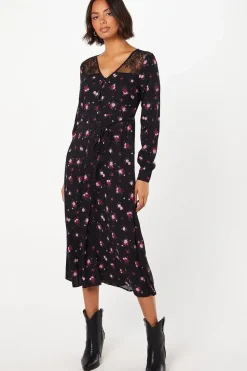 Purple Ditsy Lace Yoke Shirt Dress