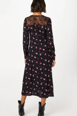 Purple Ditsy Lace Yoke Shirt Dress