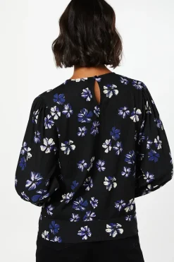 Purple Floral Keyhole Long Sleeve Wrap Top