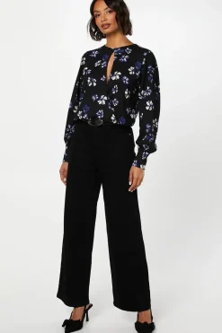 Purple Floral Keyhole Long Sleeve Wrap Top