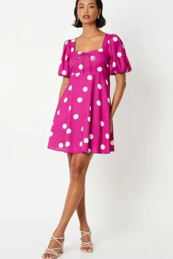 Purple Spot Tie Front Mini Dress