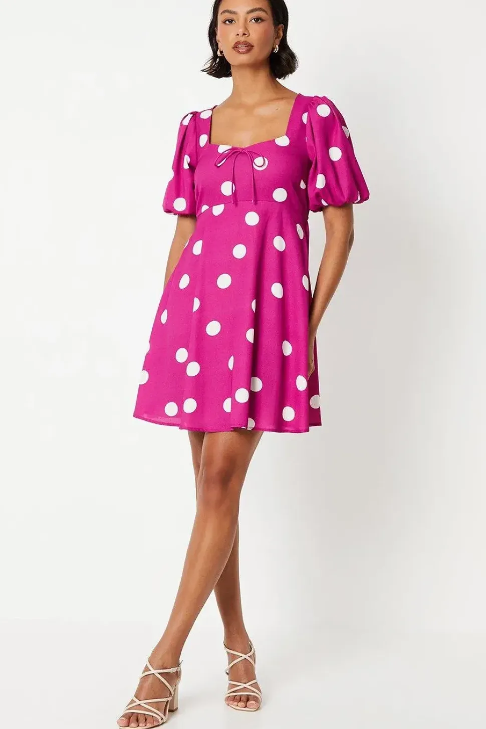 Purple Spot Tie Front Mini Dress