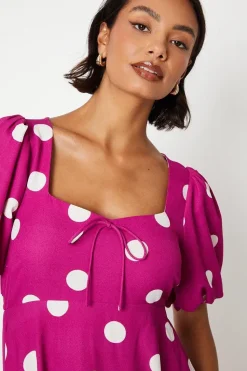 Purple Spot Tie Front Mini Dress