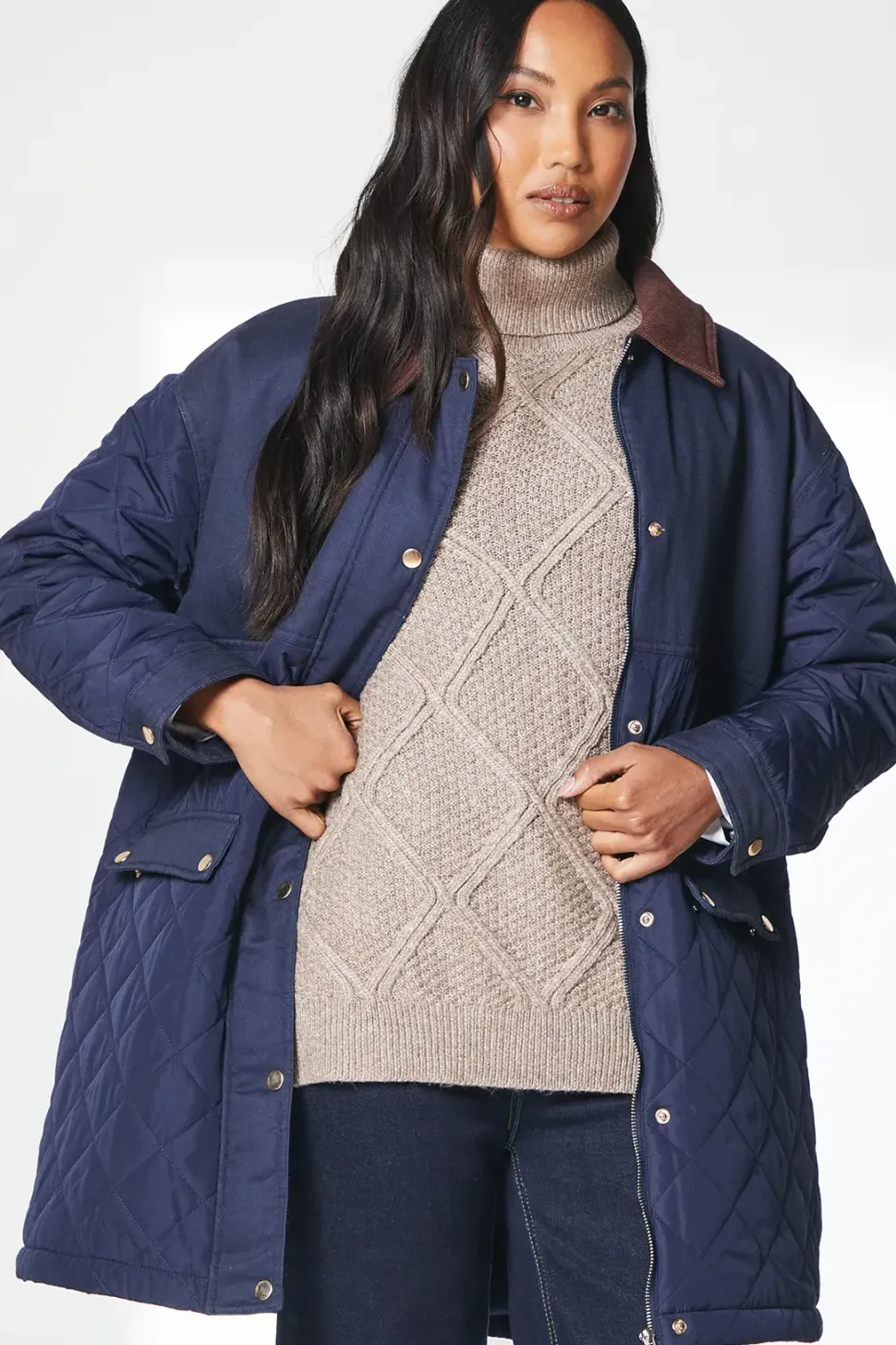 Quilted Contrast Cord Collar Jacket