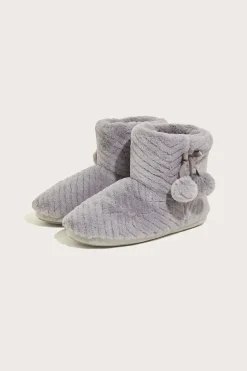 Quilted Pom-Pom Slipper Boots