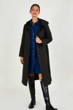 Quinn Quilted Hooded Longline Coat in Recycled Polyester