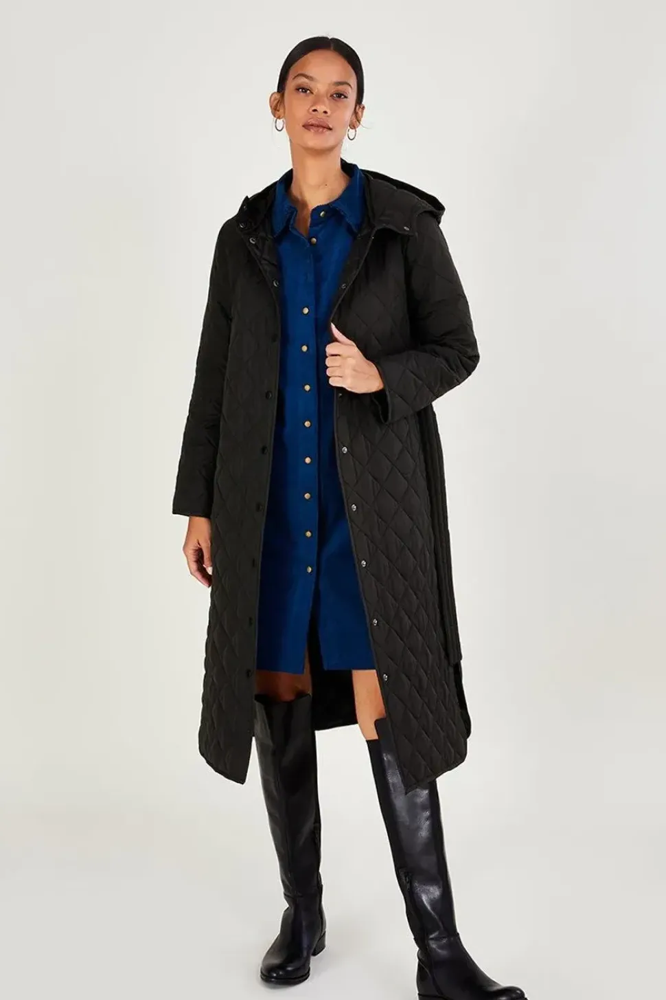 Quinn Quilted Hooded Longline Coat in Recycled Polyester