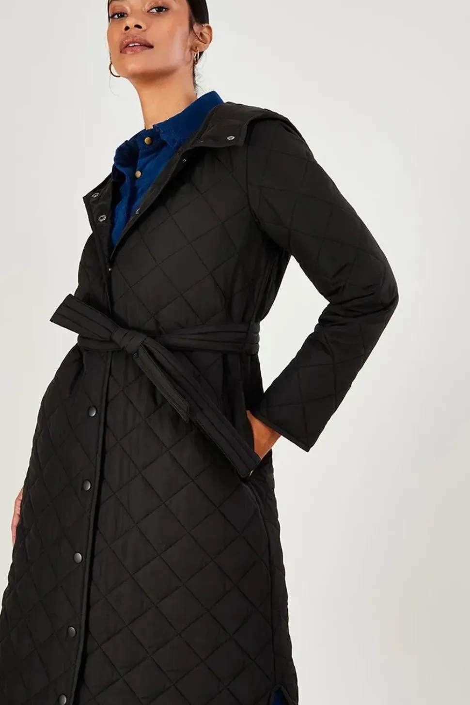 Quinn Quilted Hooded Longline Coat in Recycled Polyester