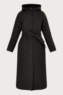 Quinn Quilted Hooded Longline Coat in Recycled Polyester