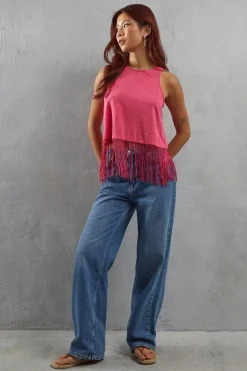 Racer Lace Fringe Shell Top