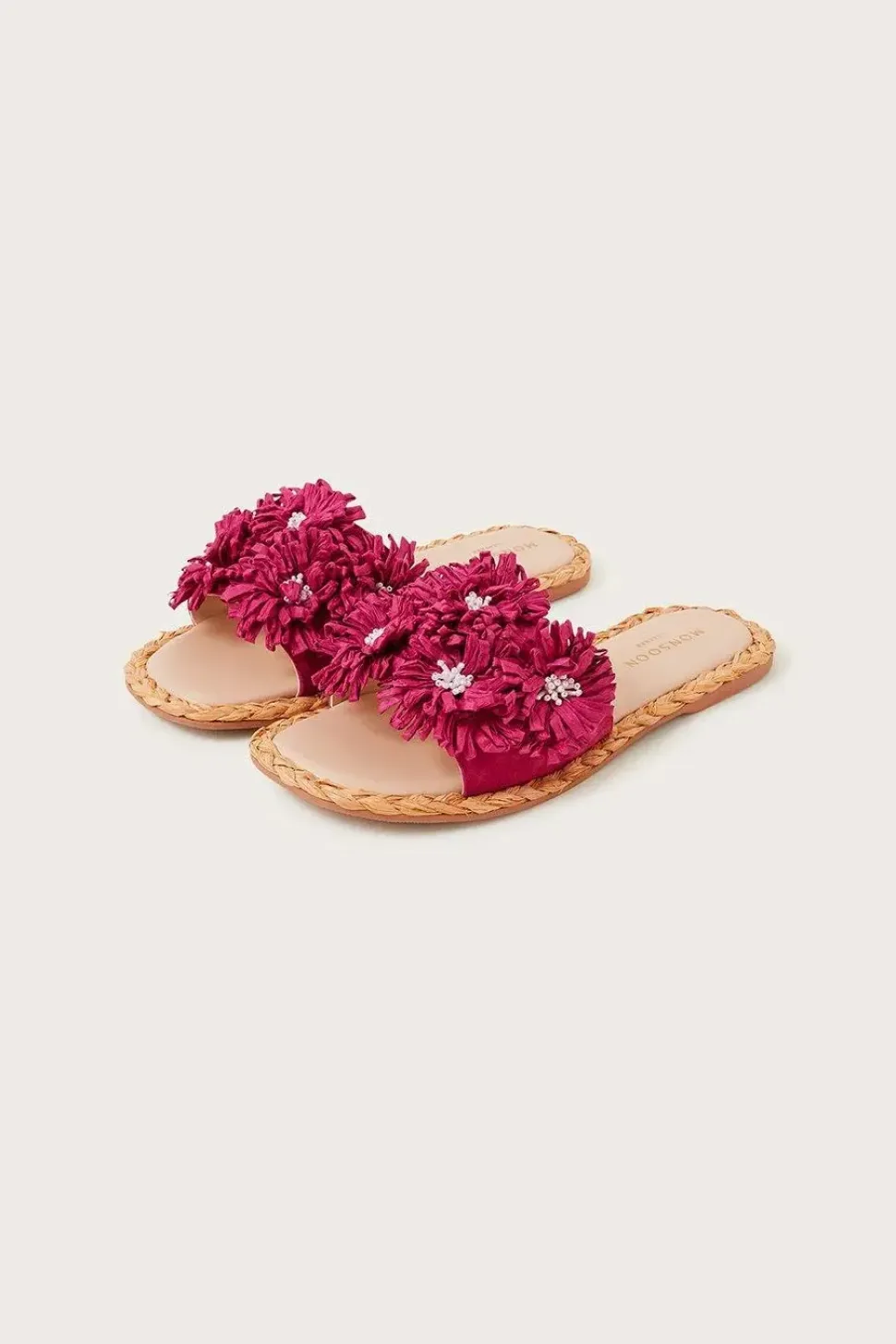Raffia Floral Suede Sliders