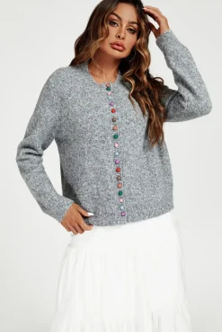 Rainbow Buttons Cardigan In Grey