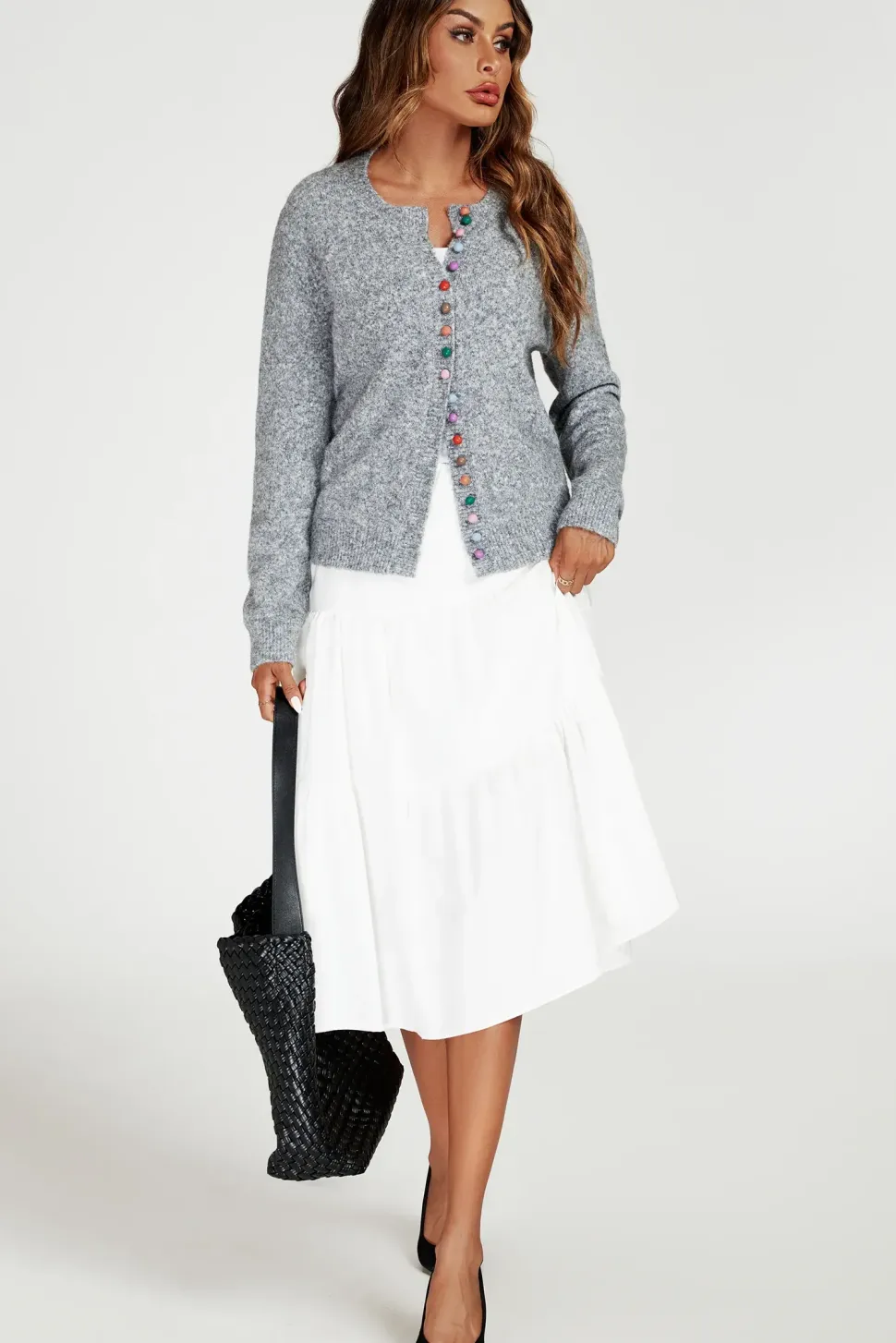 Rainbow Buttons Cardigan In Grey