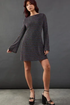 Rainbow Glitter Jersey Flute Sleeve Mini Dress