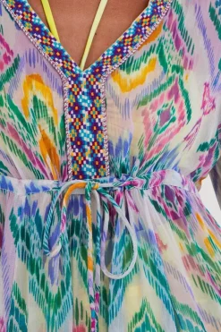 Rainbow Ikat Print Kaftan Dress in LENZING邃