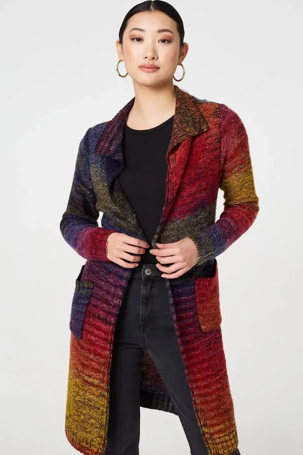 Rainbow Print Longline Knit Cardigan