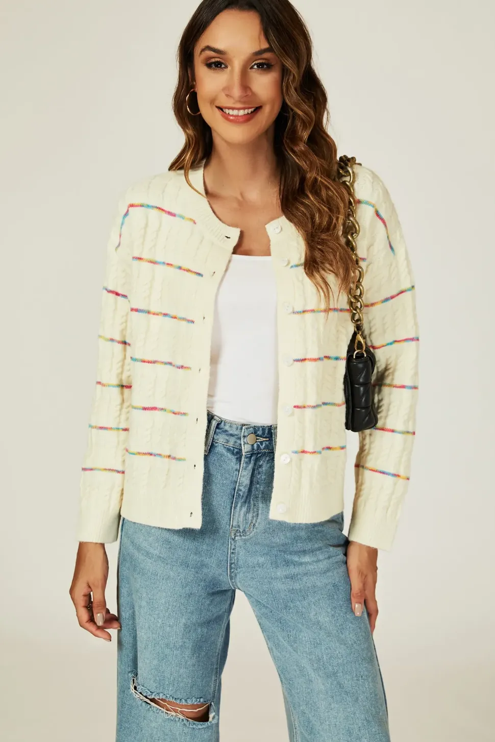 Rainbow Stripe Knitted Cardigan