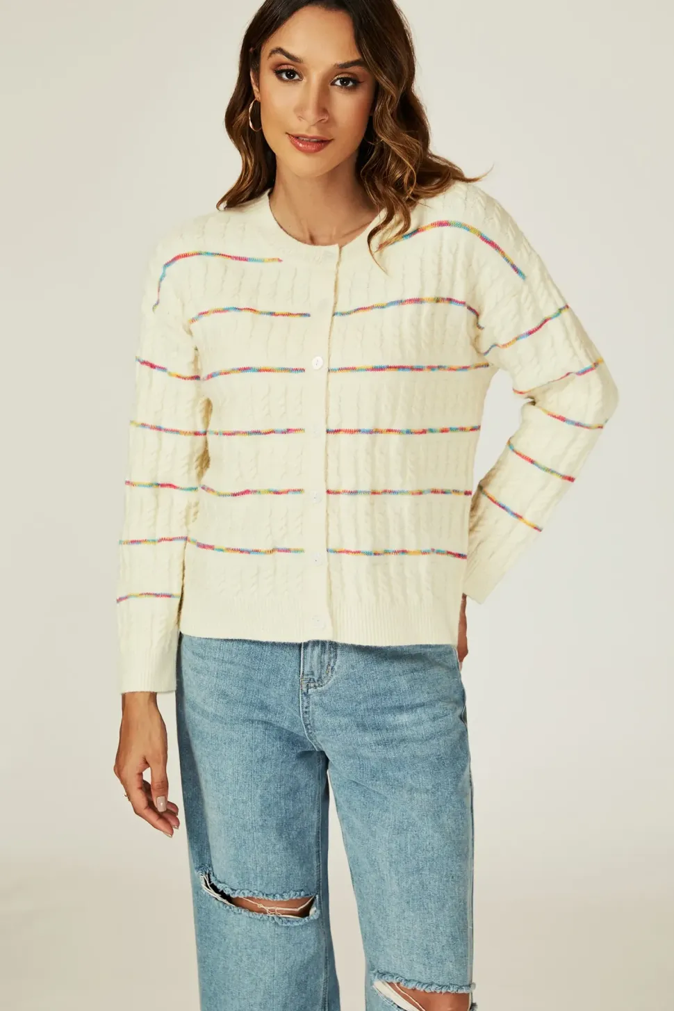 Rainbow Stripe Knitted Cardigan