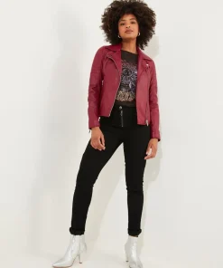 Raspberry Leather Biker Jacket