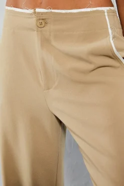 Raw Edge Contrast Waist Detail Wide Leg Trousers