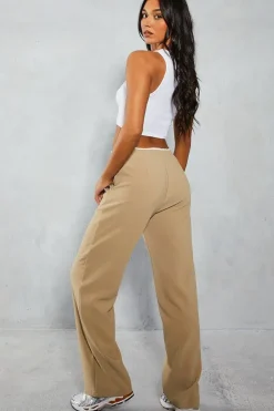 Raw Edge Contrast Waist Detail Wide Leg Trousers