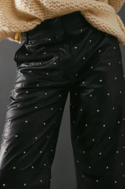 Real Leather All Over Stud Barrel Leg Trouser