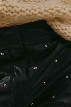 Real Leather All Over Stud Barrel Leg Trouser