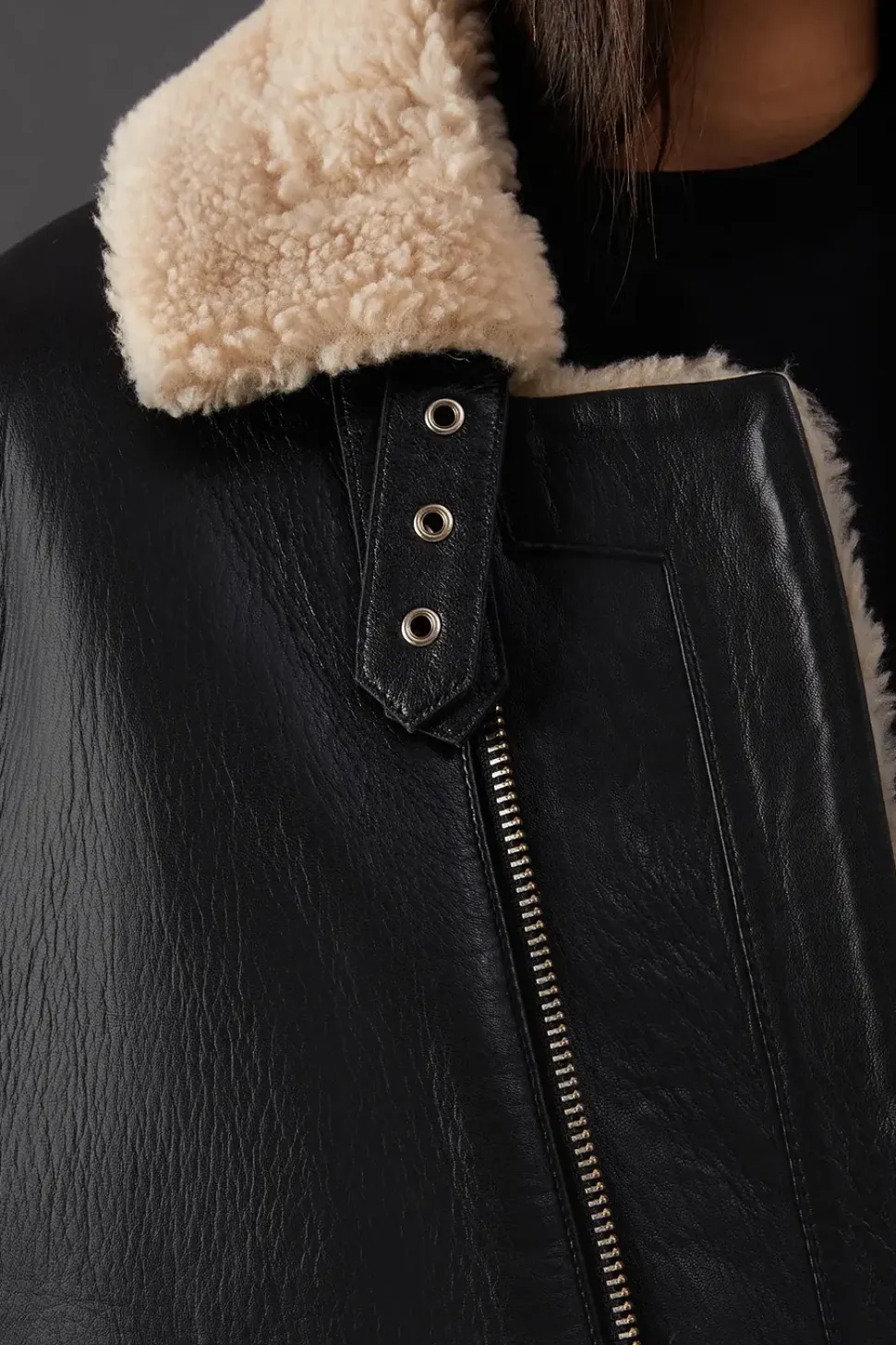 Real Leather Aviator Jacket With Faux Fur Trim