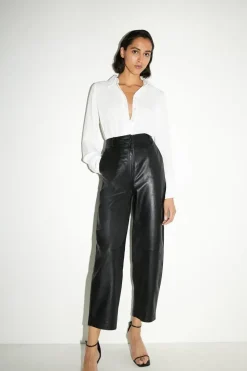 Real Leather Barrel Leg Trouser