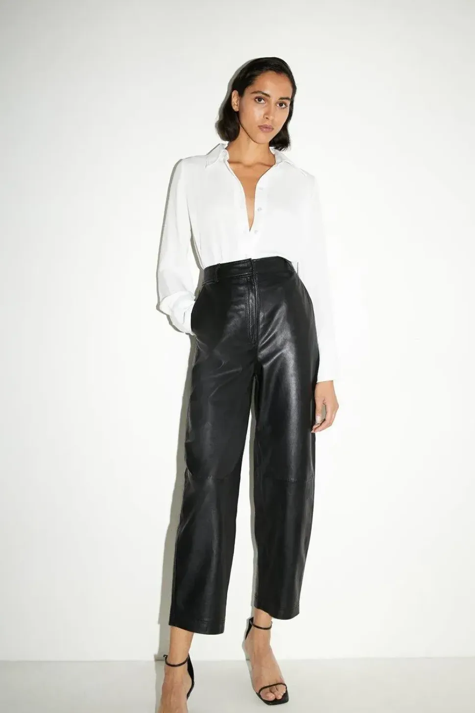 Real Leather Barrel Leg Trouser
