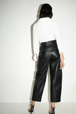 Real Leather Barrel Leg Trouser