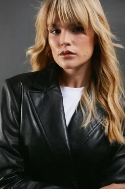 Real Leather Double Breasted Oversized Blazer