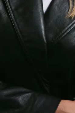 Real Leather Double Breasted Oversized Blazer