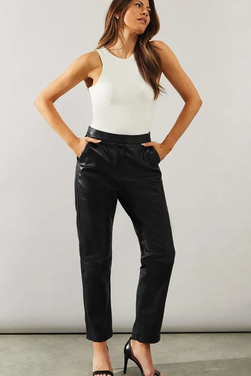 Real Leather Tapered Leg Trousers