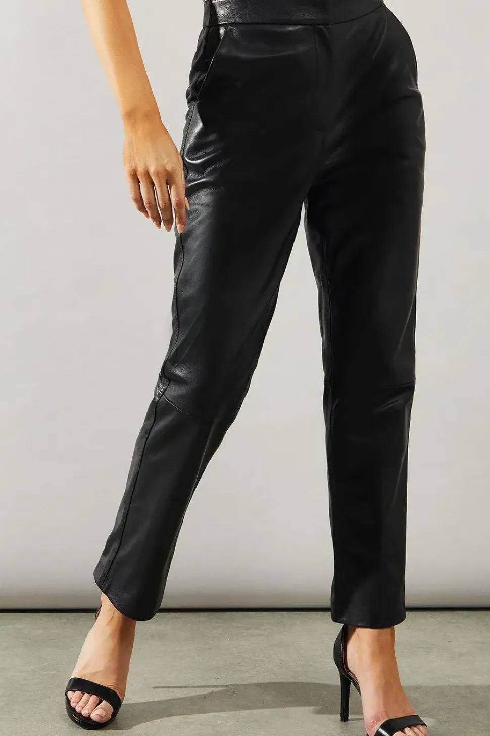 Real Leather Tapered Leg Trousers