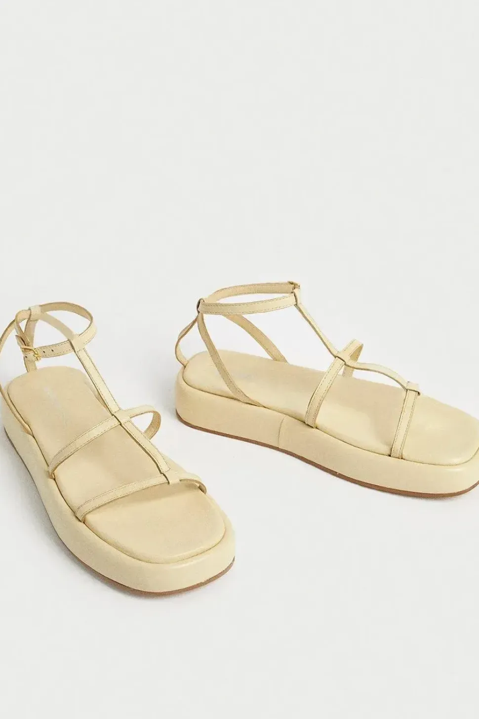 Real Leather T-Bar Strappy Flatform Sandal