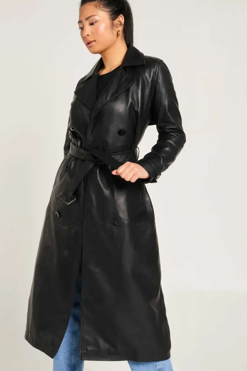 Real Leather Trench Coat