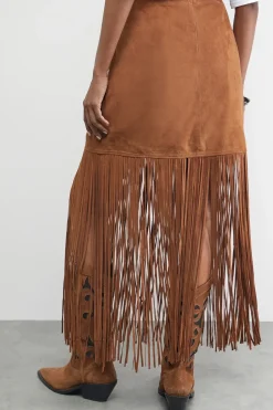 Real Suede Fringed Maxi Skirt