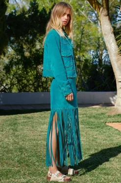 Real Suede Studded Fringe Skirt
