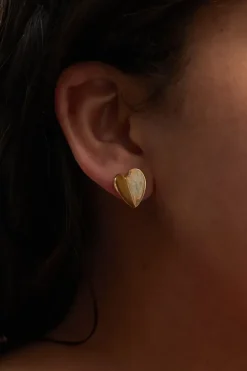 Recycled Gold Plated Sterling Silver 925 Heart Stud Earrings